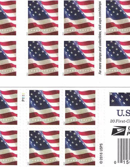 USPS US Flag 2017 Forever Stamps - Sheets of 20 1set=5Sheets Was $73.00/set - stampworldstore