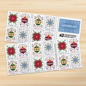 2024 Holiday Joy Forever Stamps, Sheets of 20 1set=5Sheets Was $73.00/set - stampworldstore
