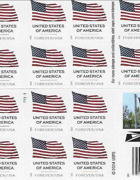 U.S. Flag 2025 Stamps Sheet of 20. 1set=5Sheets Was $73.00/set - stampworldstore
