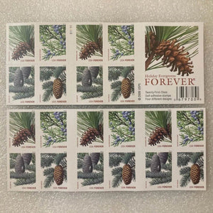 2009 Holiday Evergreens Booklet Pane of 20 First Class Stamps 1set=5Sheets Was $73.00/set - stampworldstore