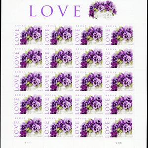 2010 LOVE: Pansies in a Basket Collectible Stamp Sheet of Twenty 44 Cent Stamps 1set=5Sheets Was $73.00/set - stampworldstore