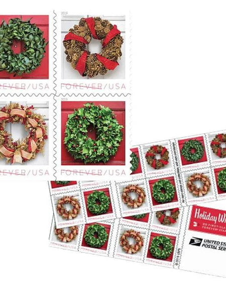 2019 USPS Christmas Tradition Celebration Holiday Wreaths Forever Stamps 1set=5Sheets Was $73.00/set - stampworldstore