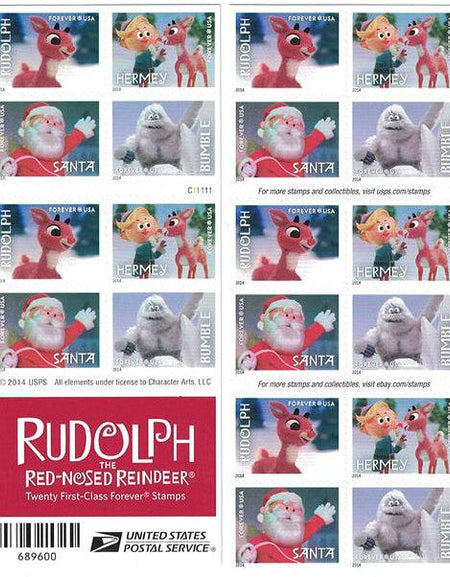 2014 USPS Rudolph the Red-Nosed Reindeer Forever Stamps 1set=5Sheets Was $73.00/set - stampworldstore