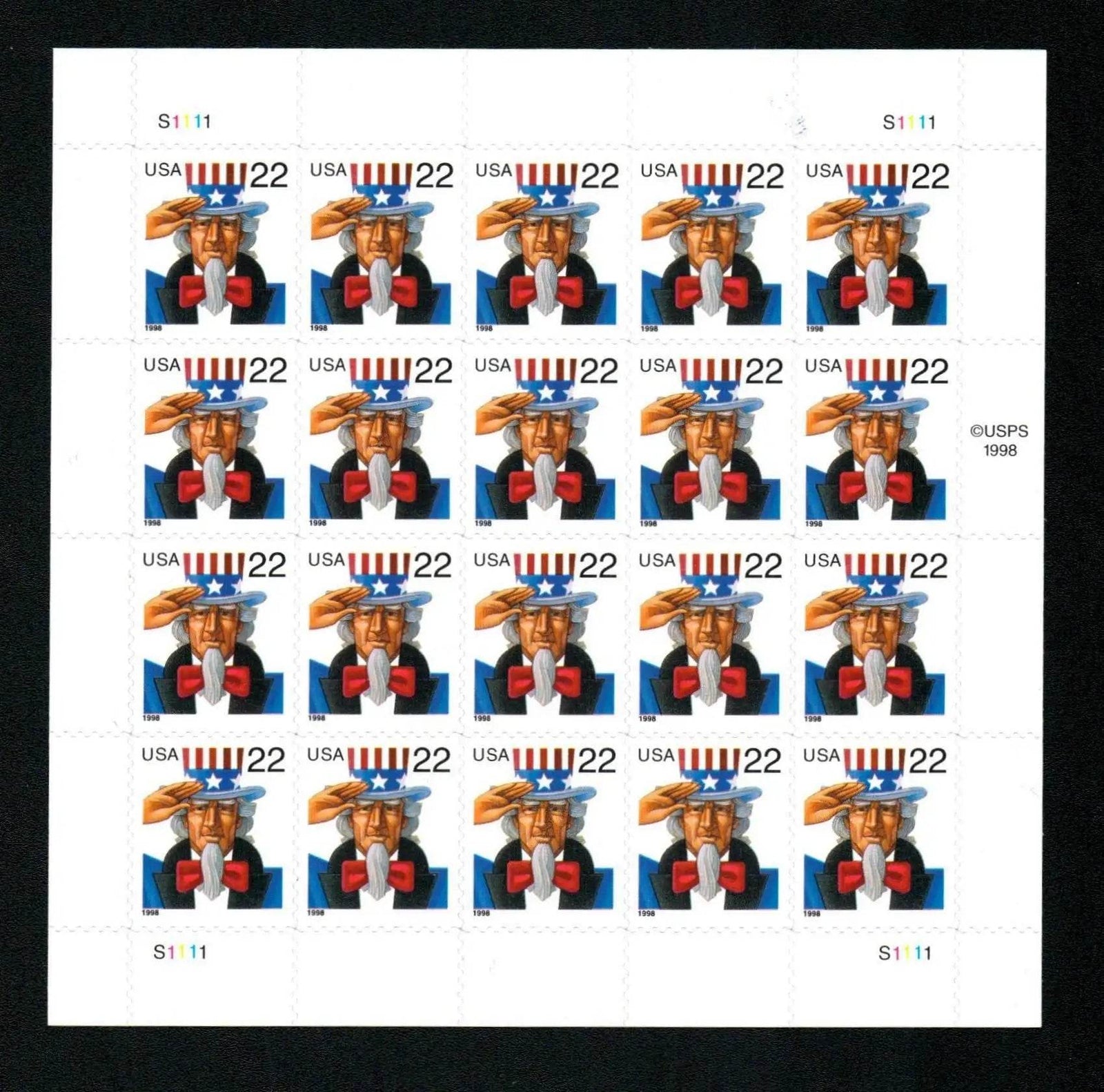 1998 US Uncle Sam Postage Stamps 1set=5Sheets Was $73.00/set - stampworldstore