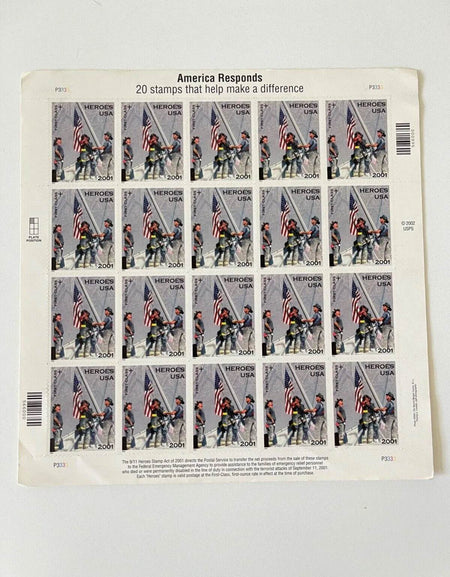 2001 US America Responds 9-11 Heroes Postage Stamps 1set=5Sheets Was $73.00/set - stampworldstore