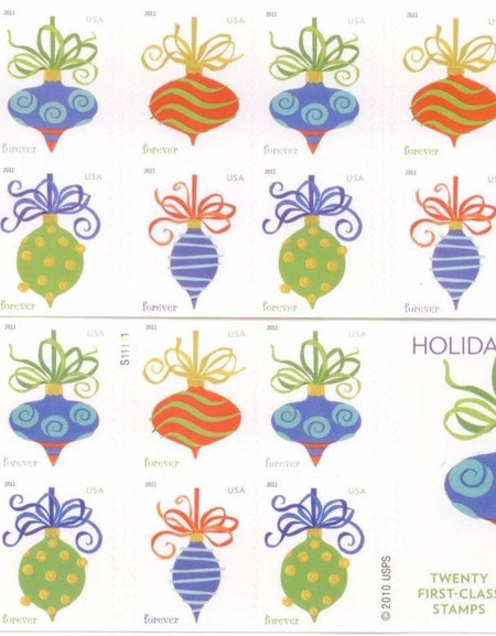 2011 US Holiday Baubles Forever Stamps Booklet of 20 1set=5Sheets Was $73.00/set - stampworldstore