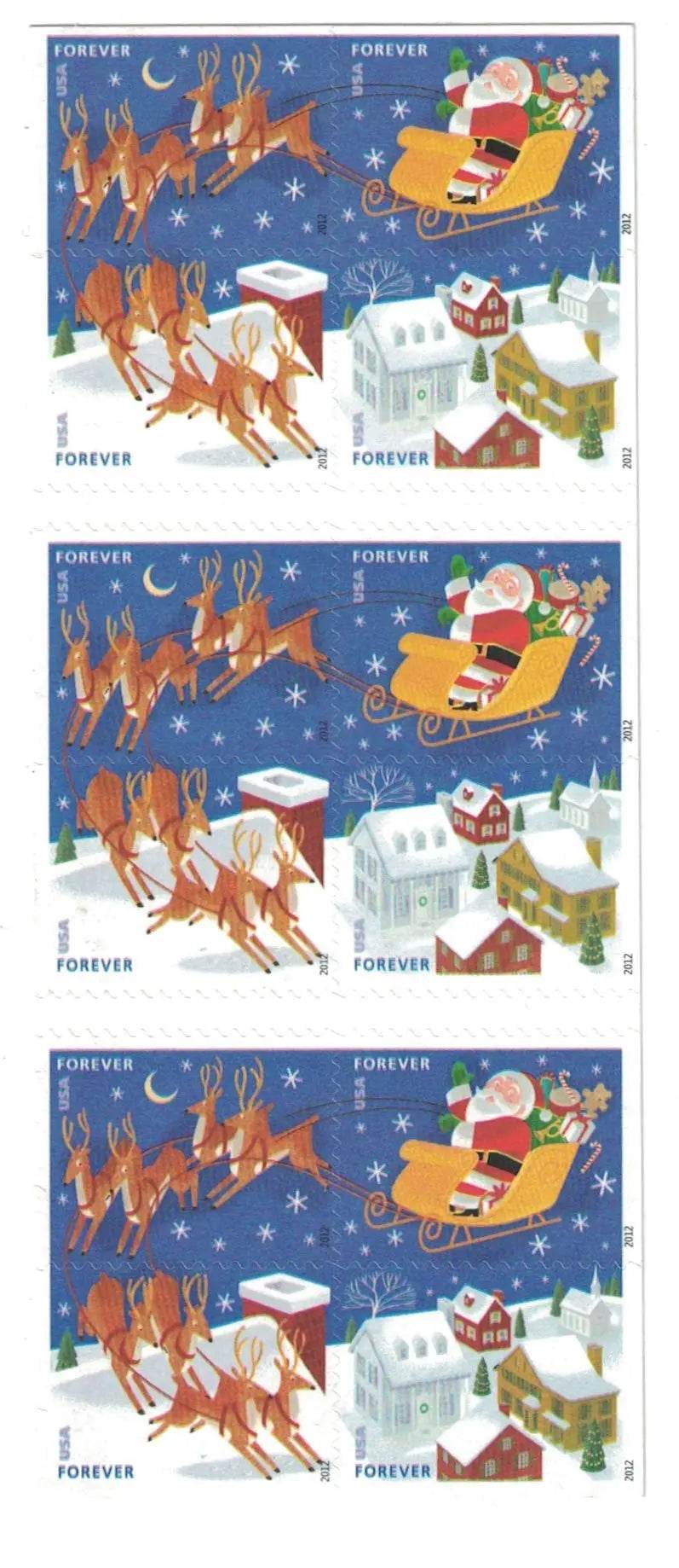 2012 US Stamp Santa & Sleigh - Booklet of 20 Forever Stamps 1set=5Sheets Was $73.00/set - stampworldstore