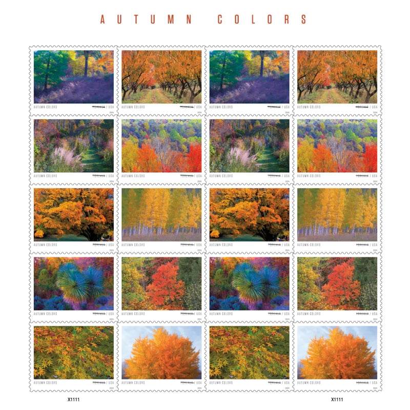 2024 USPS Autumn Colors Forever Stamps (Sheet of 20) 1set=5Sheets Was $73.00/set - stampworldstore
