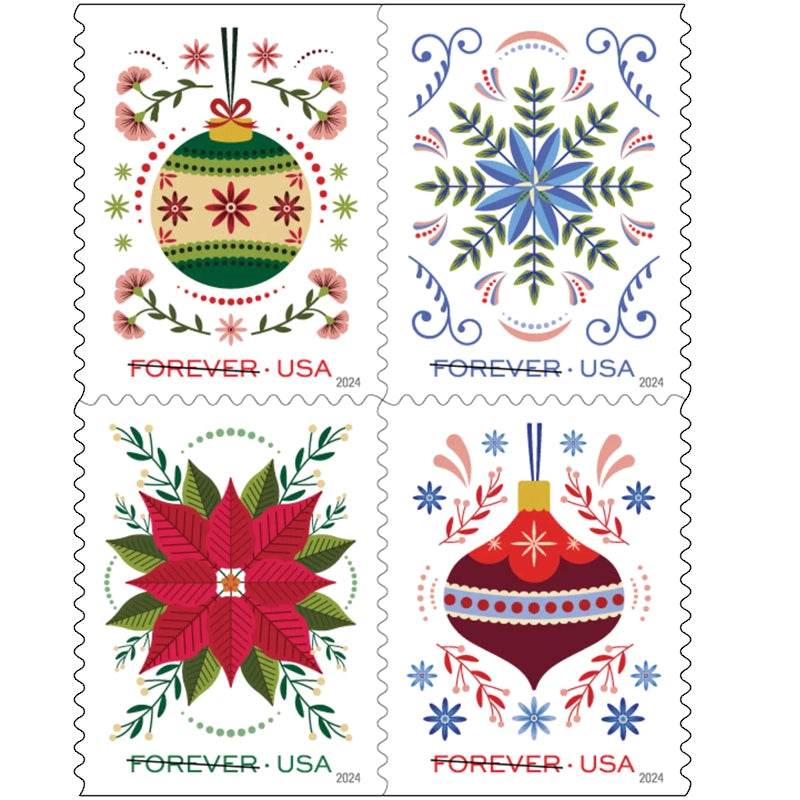 2024 Holiday Joy Forever Stamps, Sheets of 20 1set=5Sheets Was $73.00/set - stampworldstore