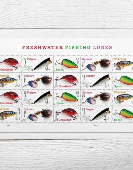 2025 Freshwater Fishing Lures Stamps Sheet of 20 1set=5Sheets Was $73.00/set - stampworldstore