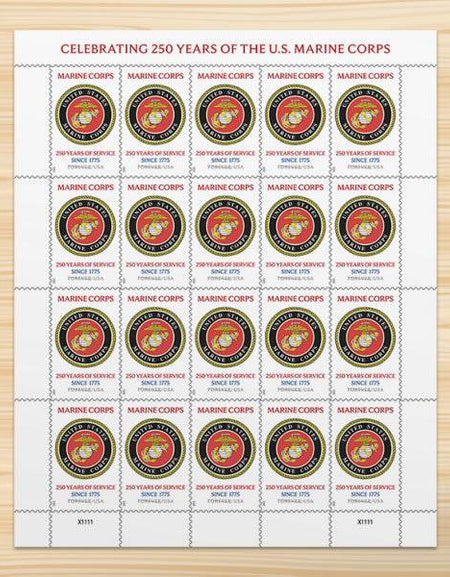 2025 U.S. Marine Corps 250th Anniversary Commemorative Stamps, Sheet of 20 1set=5Sheets Was $73.00/set - stampworldstore
