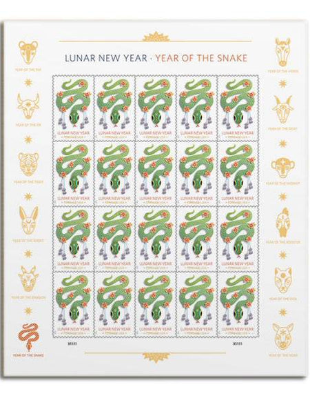 2025 Lunar New Year Year of the SnakeStamps, Sheet of 20 Forever 1set=5Sheets Was $73.00/set - stampworldstore