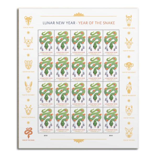 2025 Lunar New Year Year of the SnakeStamps, Sheet of 20 Forever 1set=5Sheets Was $73.00/set - stampworldstore