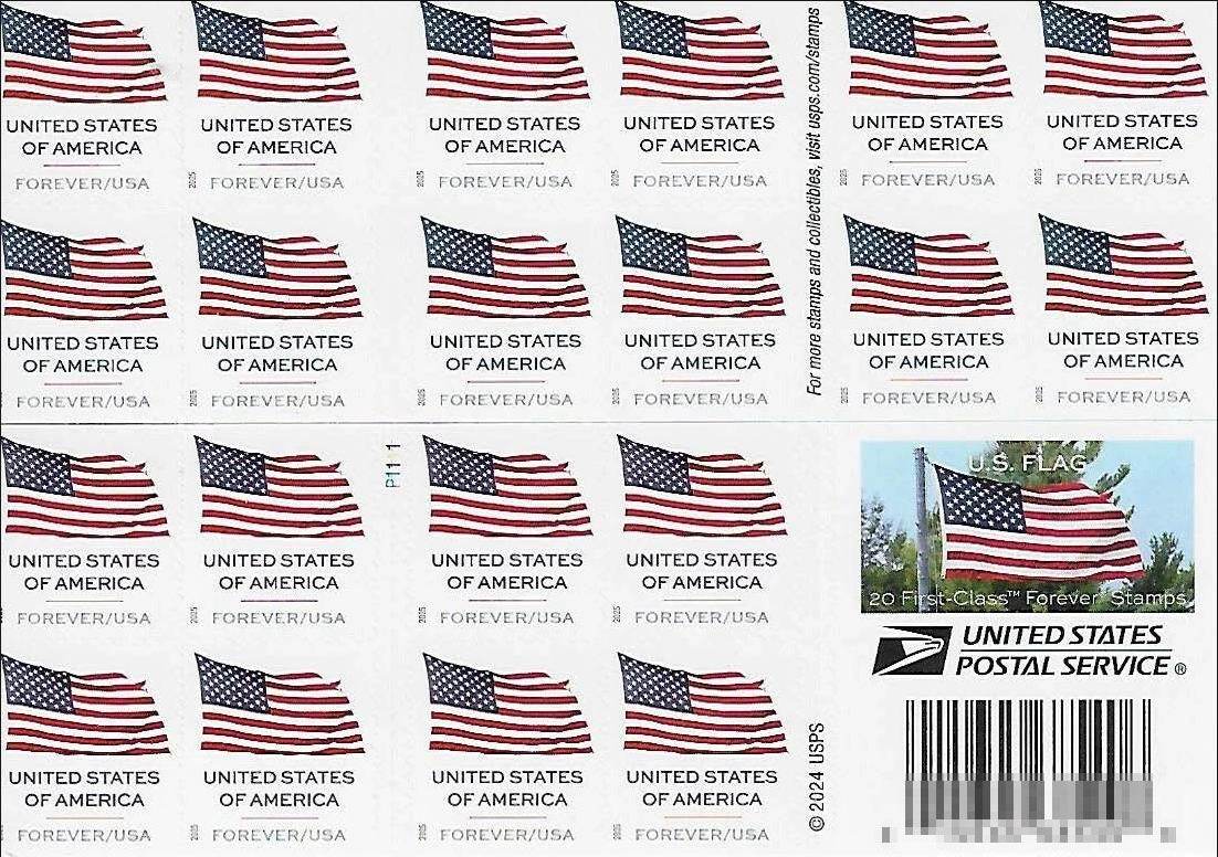 U.S. Flag 2025 Stamps Sheet of 20. 1set=5Sheets Was $73.00/set - stampworldstore