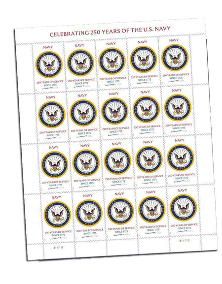 2025 U.S. Navy 250th Anniversary Commemorative Stamps, Sheet of 20 1set=5Sheets Was $73.00/set - stampworldstore