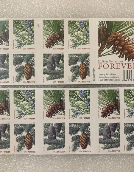 2009 Holiday Evergreens Booklet Pane of 20 First Class Stamps 1set=5Sheets Was $73.00/set - stampworldstore