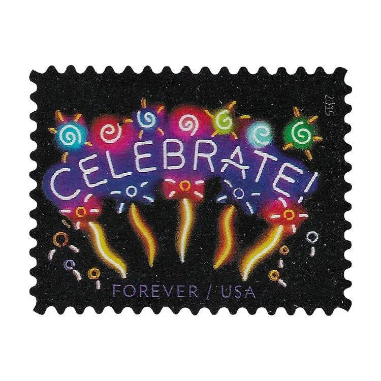 2011 USPS Neon Celebrate! Forever Stamps 1set=5Sheets Was $73.00/set - stampworldstore