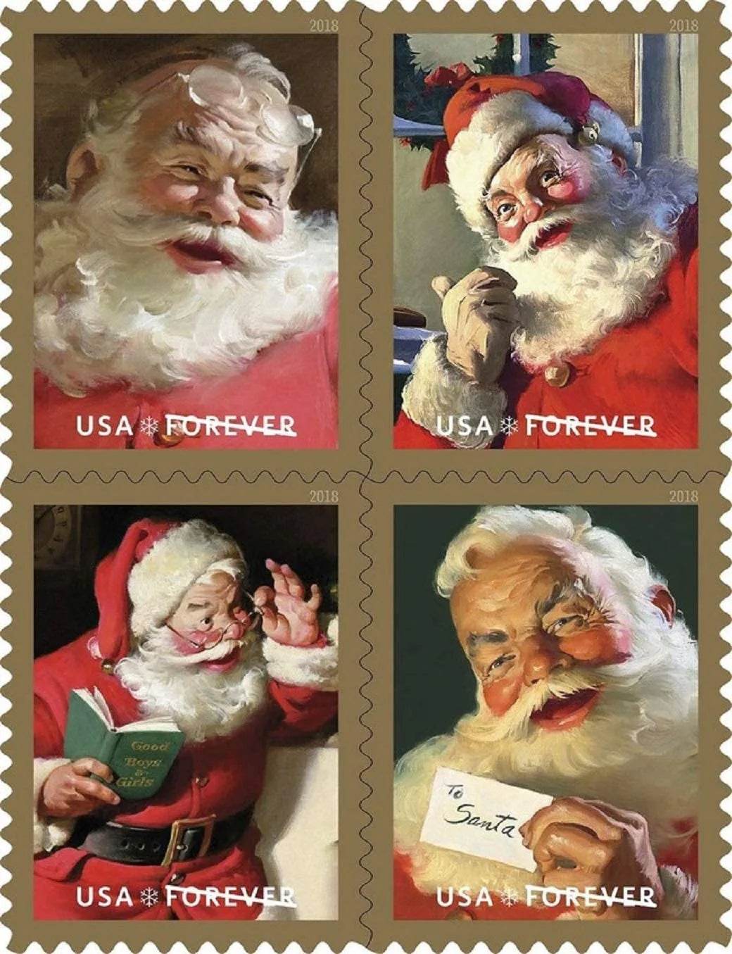 2018 USPS Sparkling Holidays Christmas Santa Forever Stamps 1set=5Sheets Was $73.00/set - stampworldstore