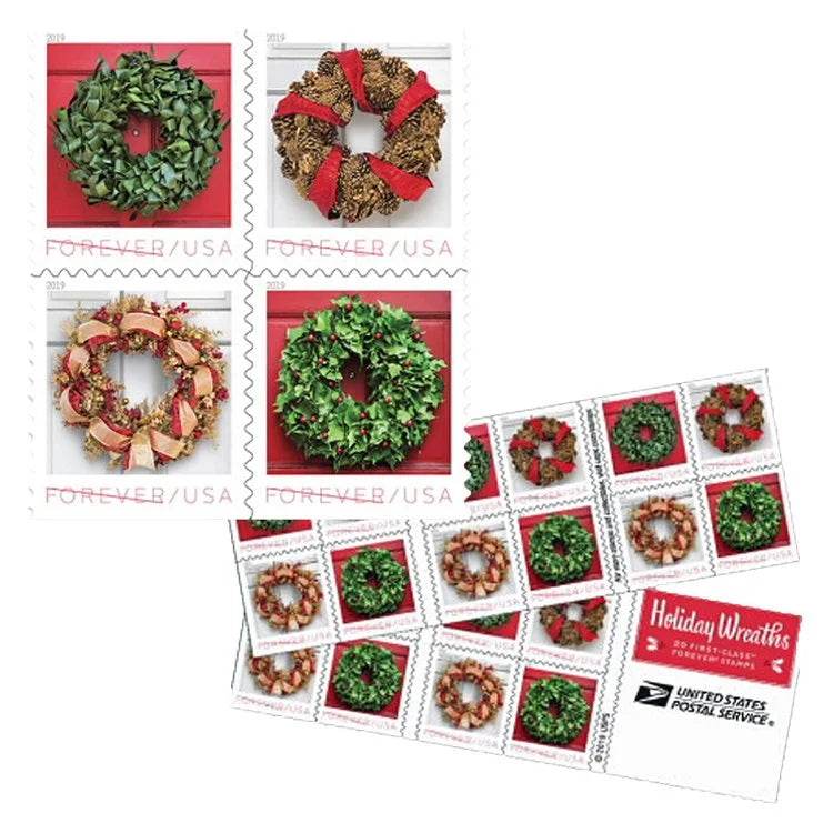 2019 USPS Christmas Tradition Celebration Holiday Wreaths Forever Stamps 1set=5Sheets Was $73.00/set - stampworldstore