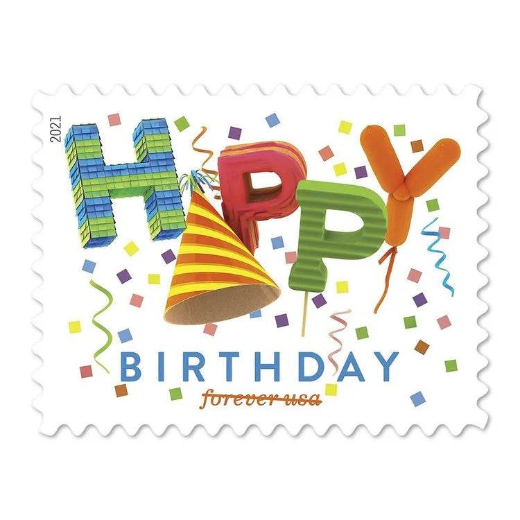2021 USPS Happy Birthday Forever Stamps 1set=5Sheets Was $73.00/set - stampworldstore