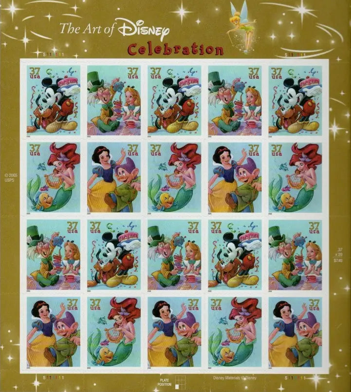 2005 DISNEY 37 Cent U.S.A. STAMPS - FULL PANE - CELEBRATION SERIES - 20 Stamps 1set=5Sheets  Was $73.00/set