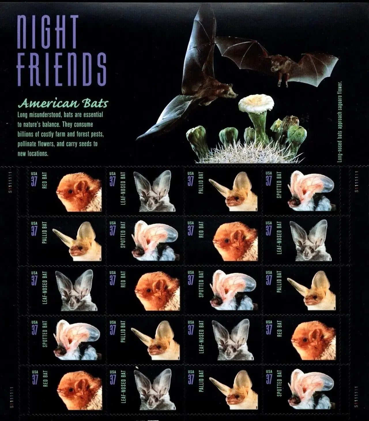 2002 American Bats Stamp 1set=5Sheets  Was $73.00/set