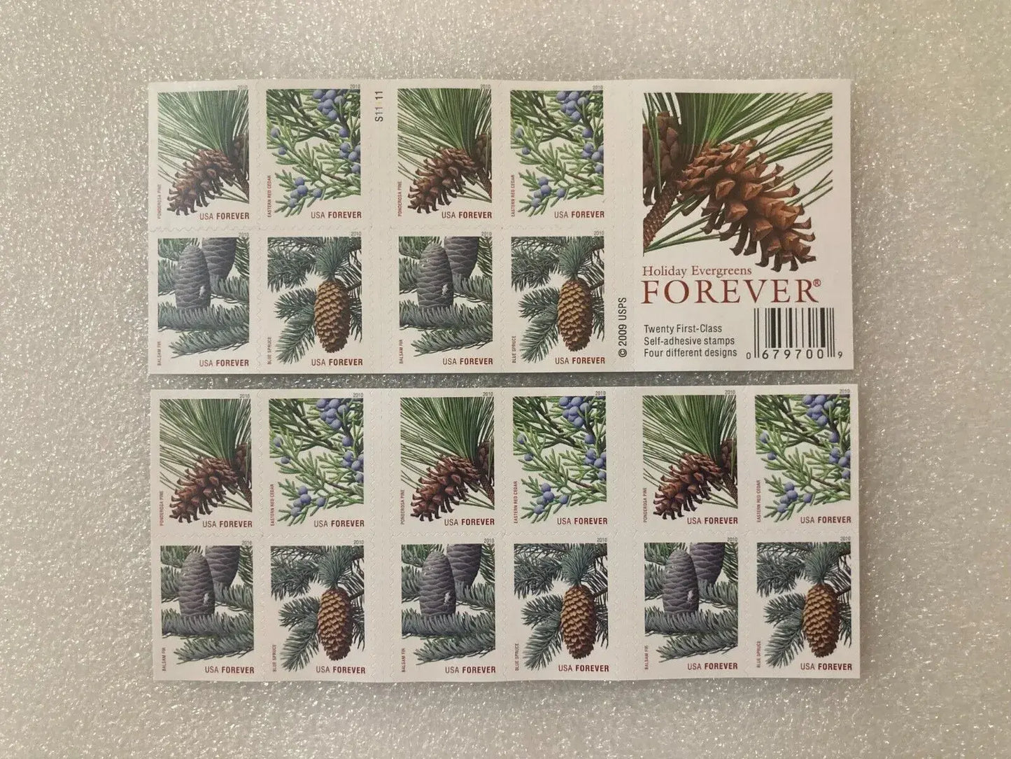 2009 Holiday Evergreens Booklet Pane of 20 First Class Stamps 1set=5Sheets  Was $73.00/set
