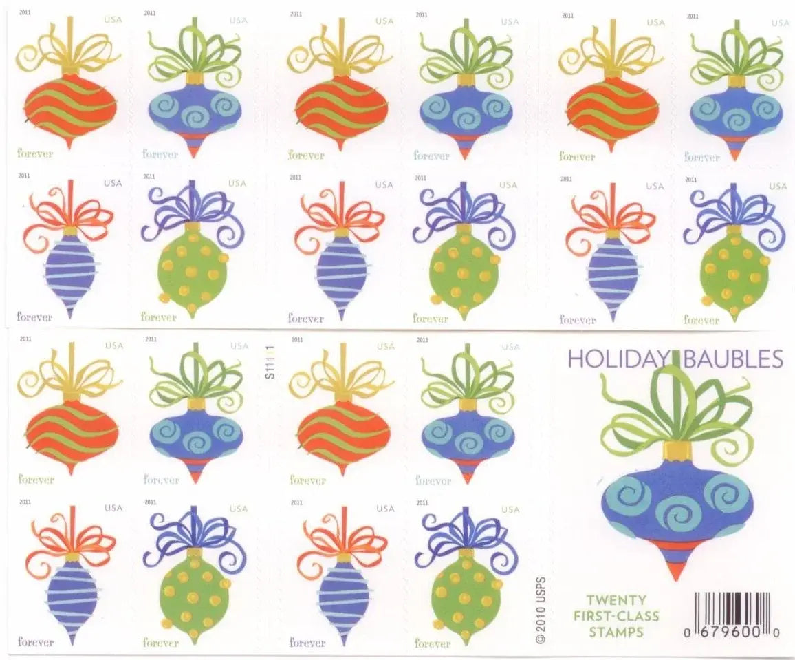 2011 US Holiday Baubles Forever Stamps Booklet of 20 1set=5Sheets  Was $73.00/set