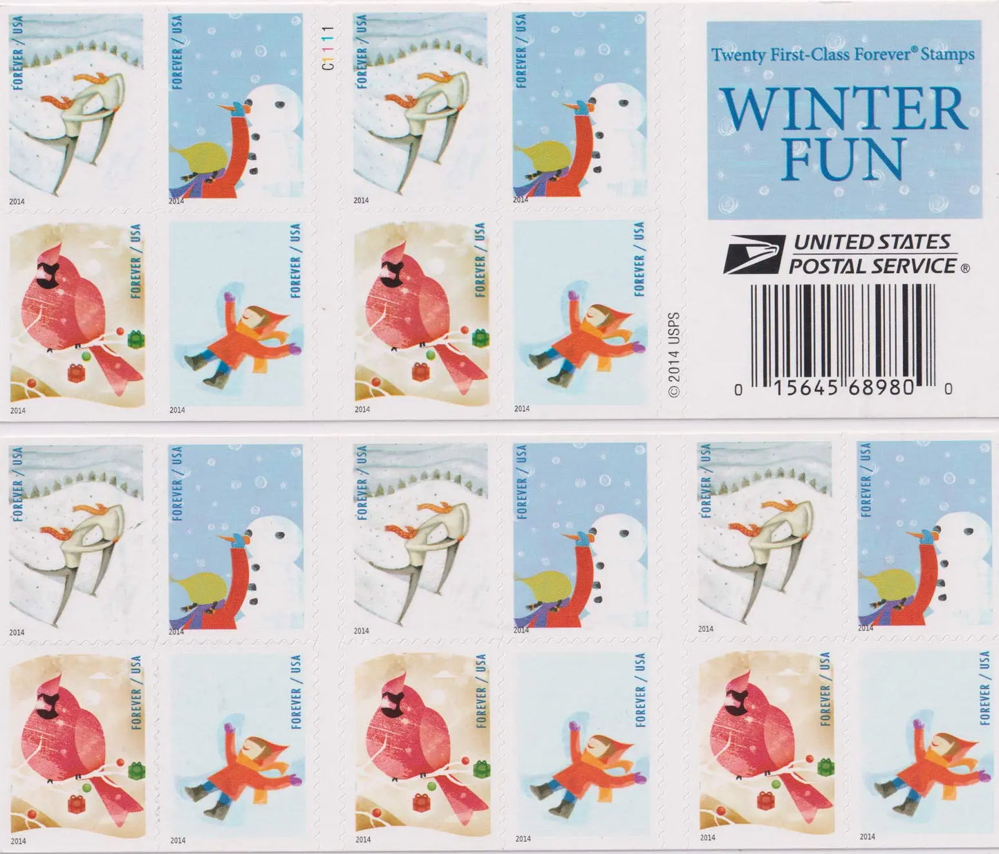 2014 USPS Winter Fun Forever Postage Stamps 1set=5Sheets  Was $73.00/set