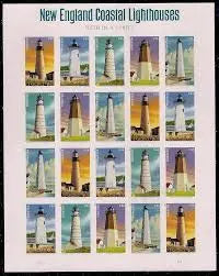 2015 New England Coastal Lighthouse Postage Stamps 1set=5Sheets  Was $73.00/set