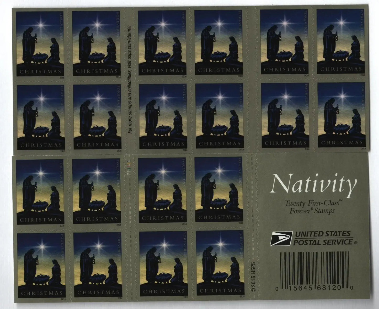 2016 First-Class Forever Stamp - Traditional Christmas: Nativity 1set=5Sheets  Was $73.00/set