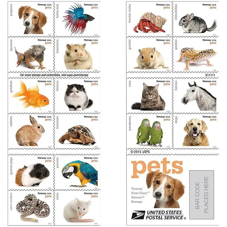 2016 USPS Pets Stamps First-Class Mail Forever 1set=5Sheets  Was $73.00/set