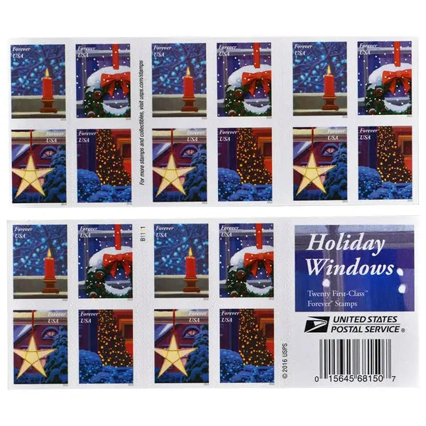 2016 USPS Holiday Windows Forever Stamps 1set=5Sheets  Was $73.00/set