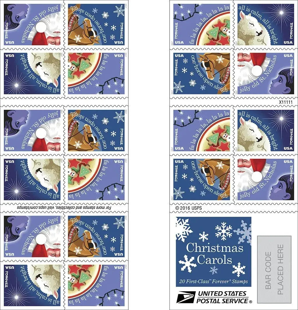2017 USPS Christmas Carols Forever Postage Stamps 1set=5Sheets  Was $73.00/set