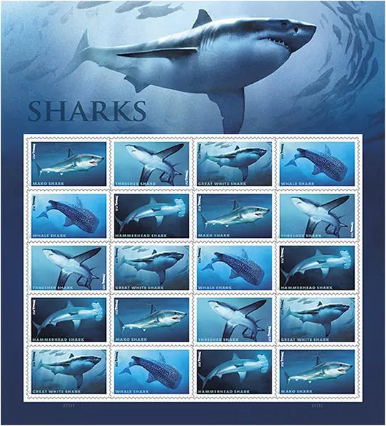 2017 USPS Shark First Class Forever Postage Stamps 1set=5Sheets  Was $73.00/set