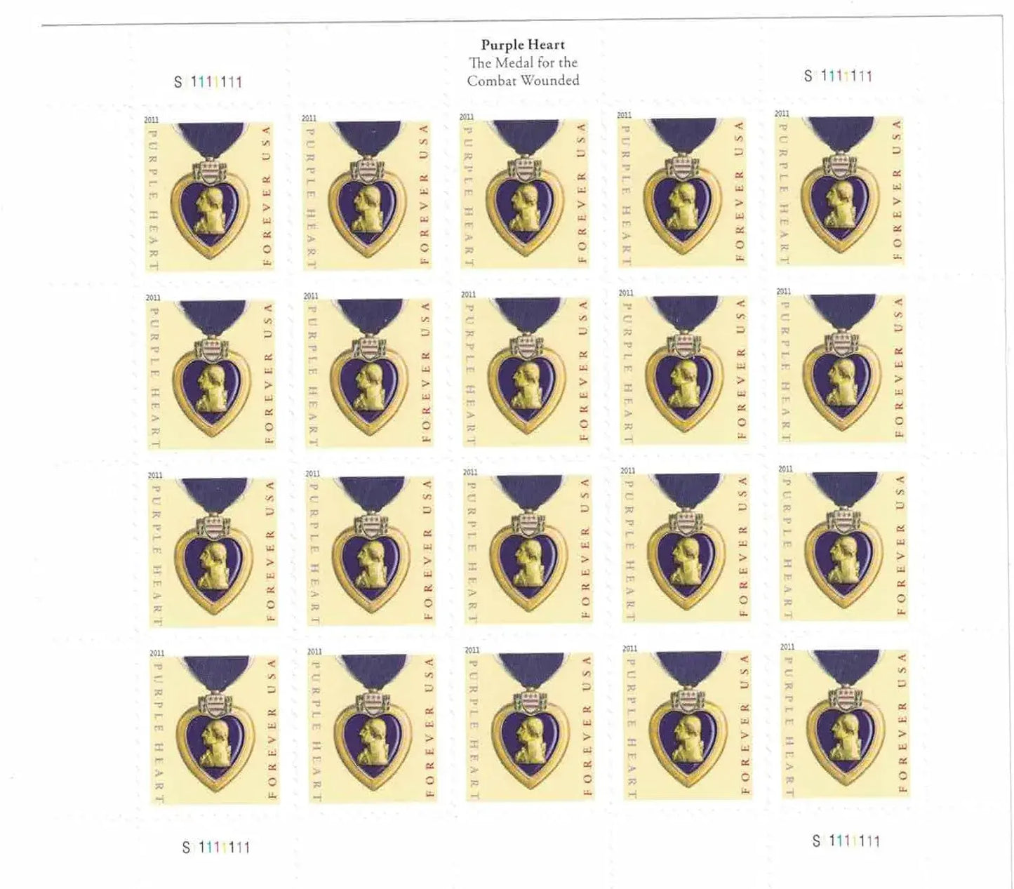 2019 US Purple Heart Forever Stamps 1set=5Sheets  Was $73.00/set