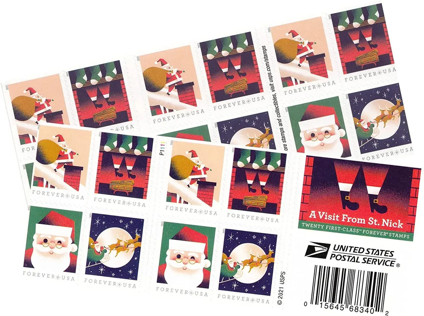 2021 USPS A Visit from St Nick Forever First Class Postage Stamps 1set=5Sheets  Was $73.00/set