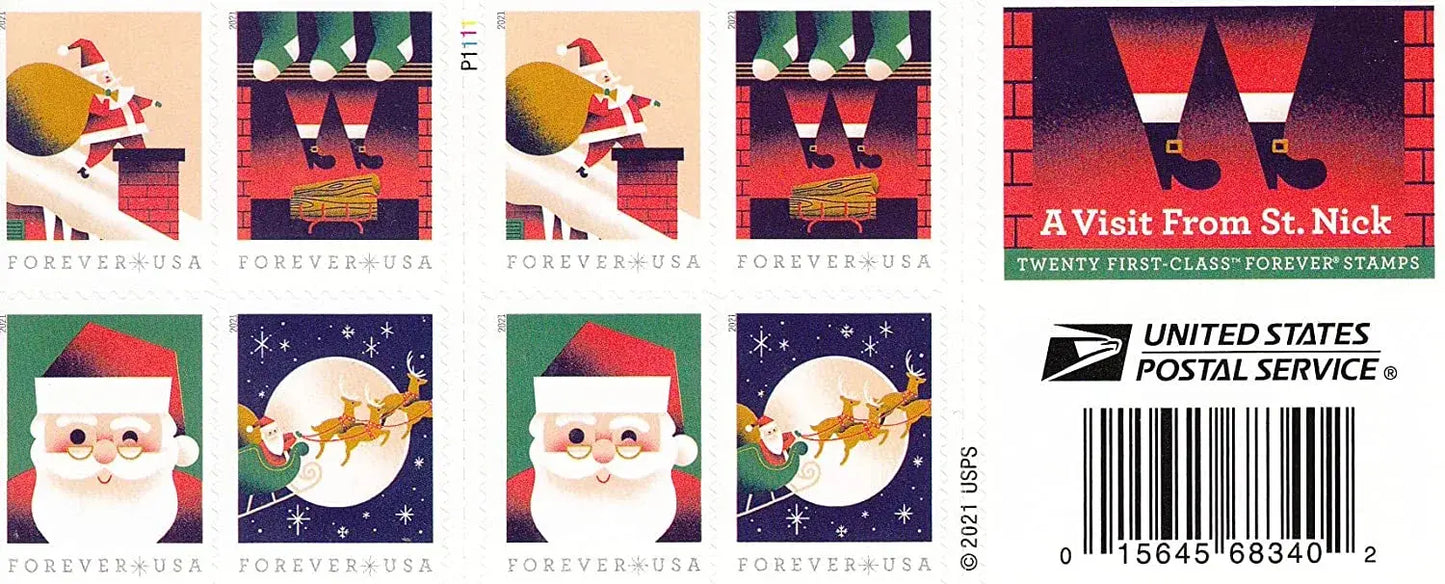 2021 USPS A Visit from St Nick Forever First Class Postage Stamps 1set=5Sheets  Was $73.00/set