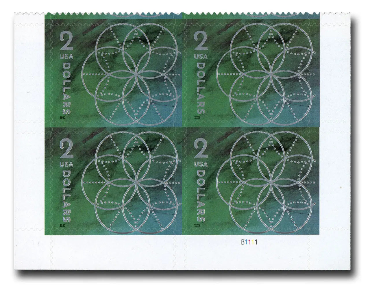 2022 $2 Floral Geometry Stamps  Sheet of 10 1set=5Sheets  Was $73.00/set