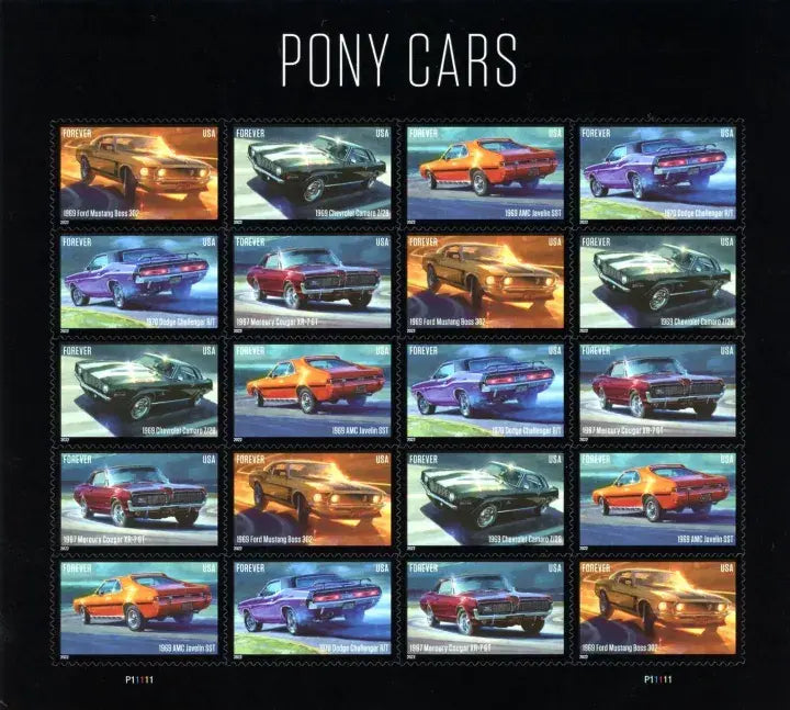 2022 USPS Pony Cars Stamps 1set=5Sheets  Was $73.00/set