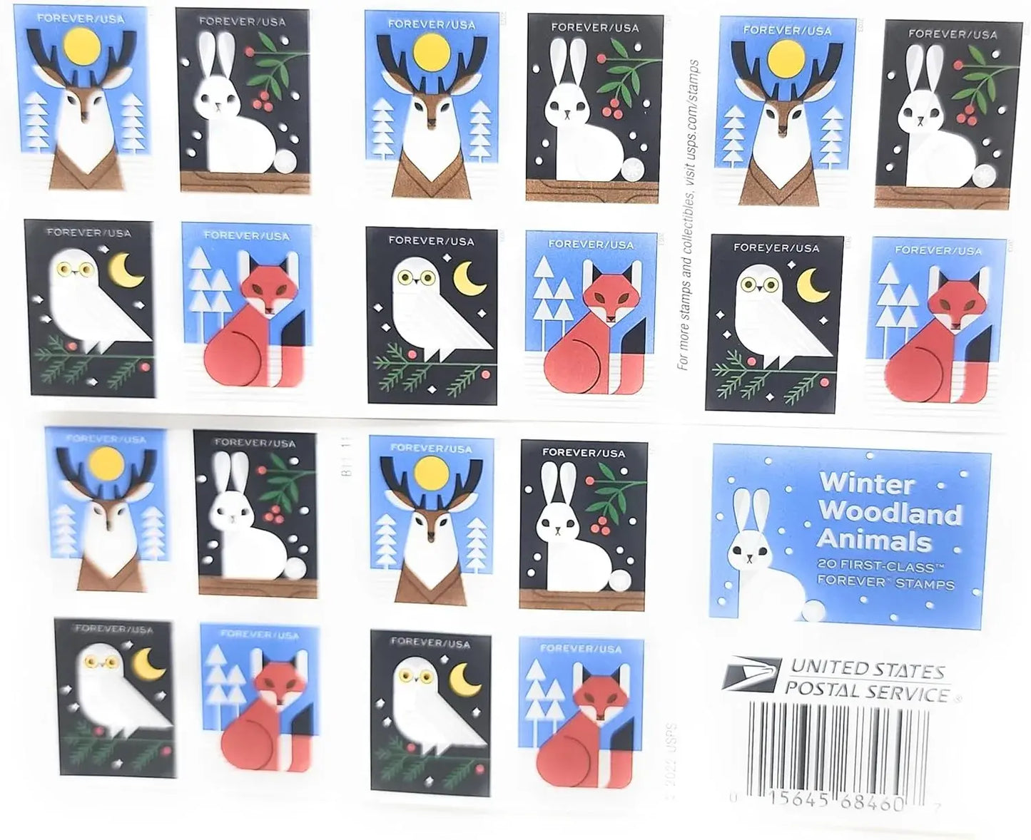 2023 Winter Woodland Animals Forever Postage Stamps 1set=5Sheets  Was $73.00/set