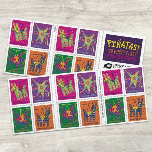 2023 Piñatas! Stamps, Book of 20 1set=5Sheets  Was $73.00/set