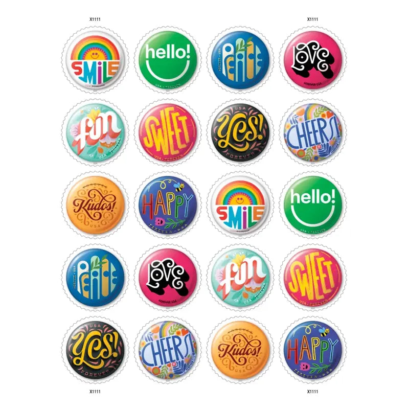2024 Pinback Buttons Forever Stamps,Sheet of 20 1set=5Sheets  Was $73.00/set
