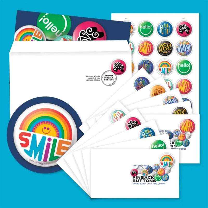 2024 Pinback Buttons Forever Stamps,Sheet of 20 1set=5Sheets  Was $73.00/set