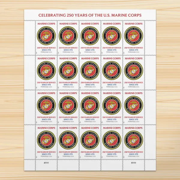 2025 U.S. Marine Corps 250th Anniversary Commemorative Stamps, Sheet of 20 1set=5Sheets  Was $73.00/set