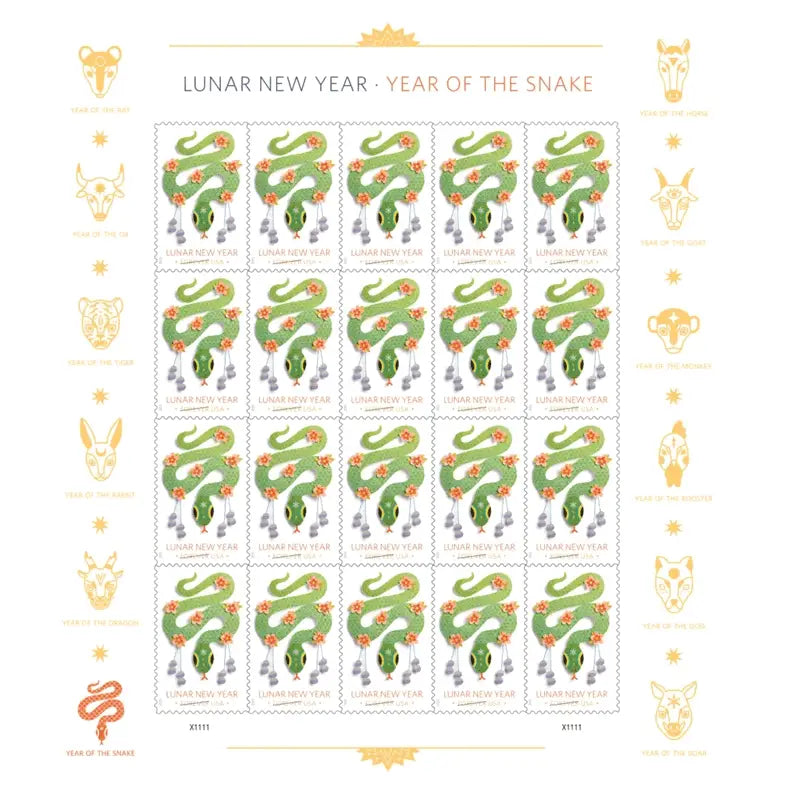 2025 Lunar New Year Year of the SnakeStamps, Sheet of 20 Forever 1set=5Sheets  Was $73.00/set