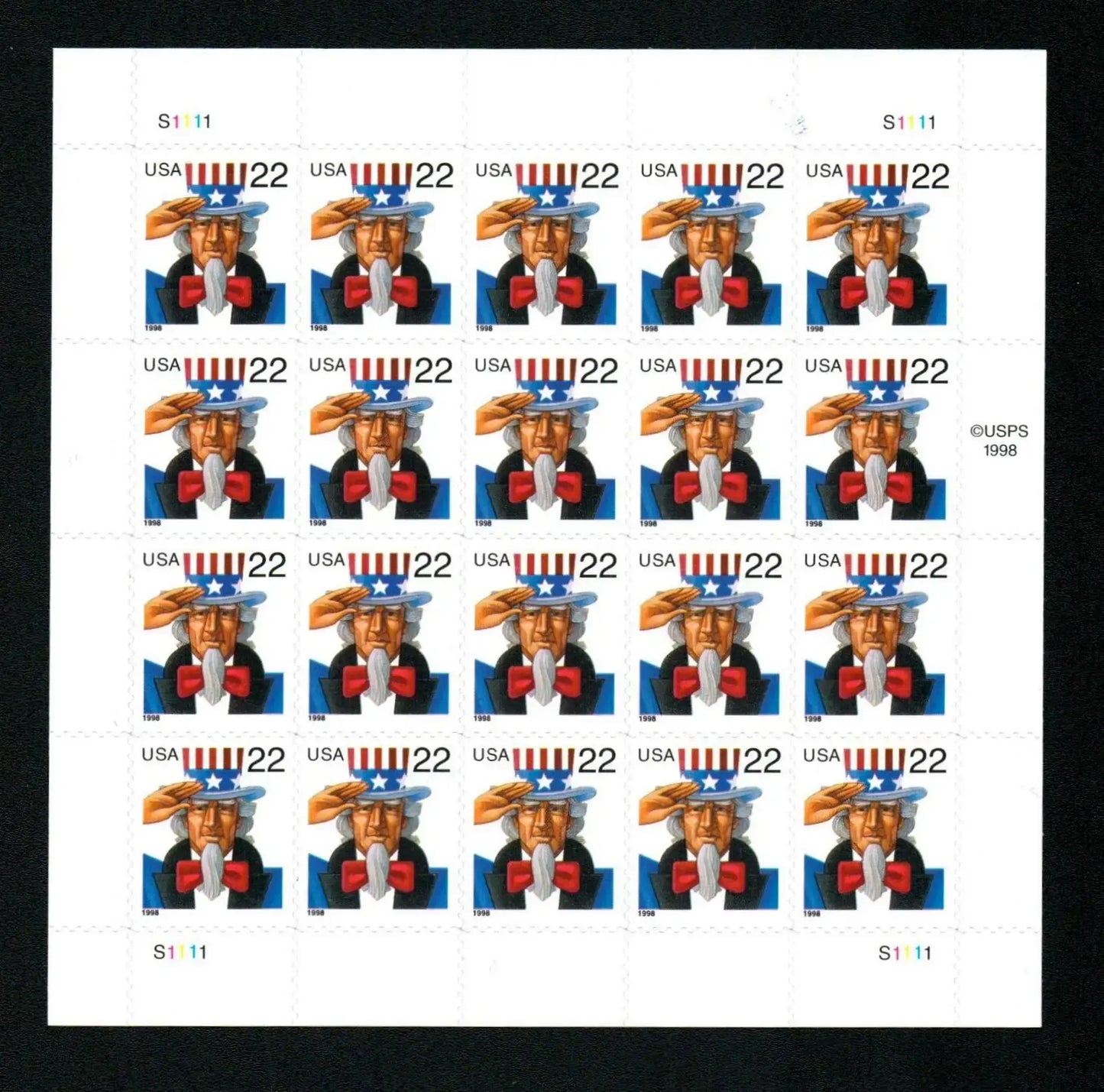 1998 US Uncle Sam Postage Stamps 1set=5Sheets  Was $73.00/set