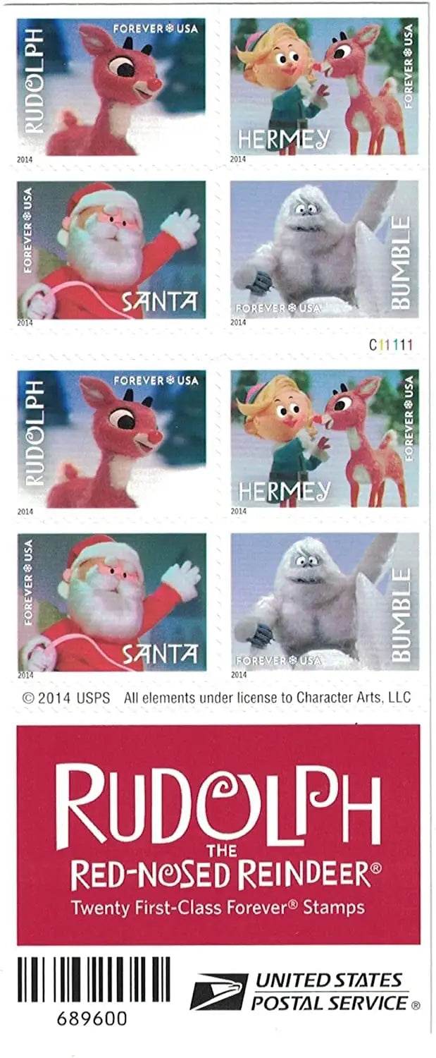 2014 USPS Rudolph the Red-Nosed Reindeer Forever Stamps 1set=5Sheets Was $73.00/set - stampworldstore