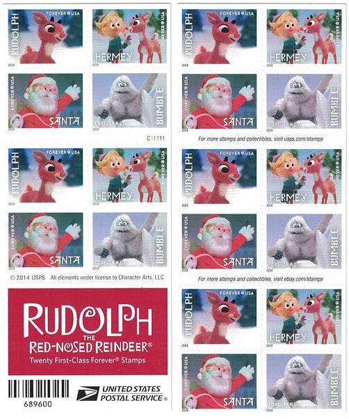 2014 USPS Rudolph the Red-Nosed Reindeer Forever Stamps 1set=5Sheets Was $73.00/set - stampworldstore
